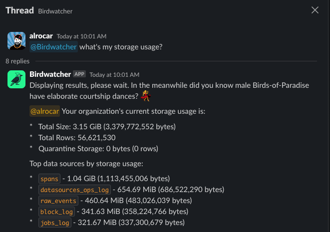 Birdwatcher Slack thread