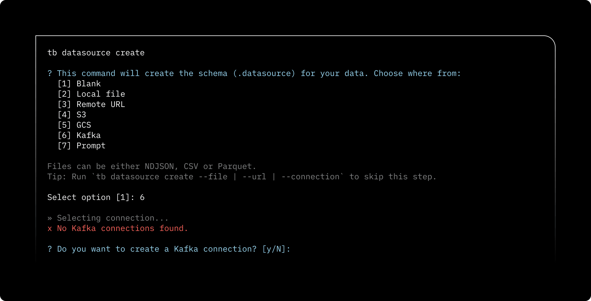 Datasource from Kafka create