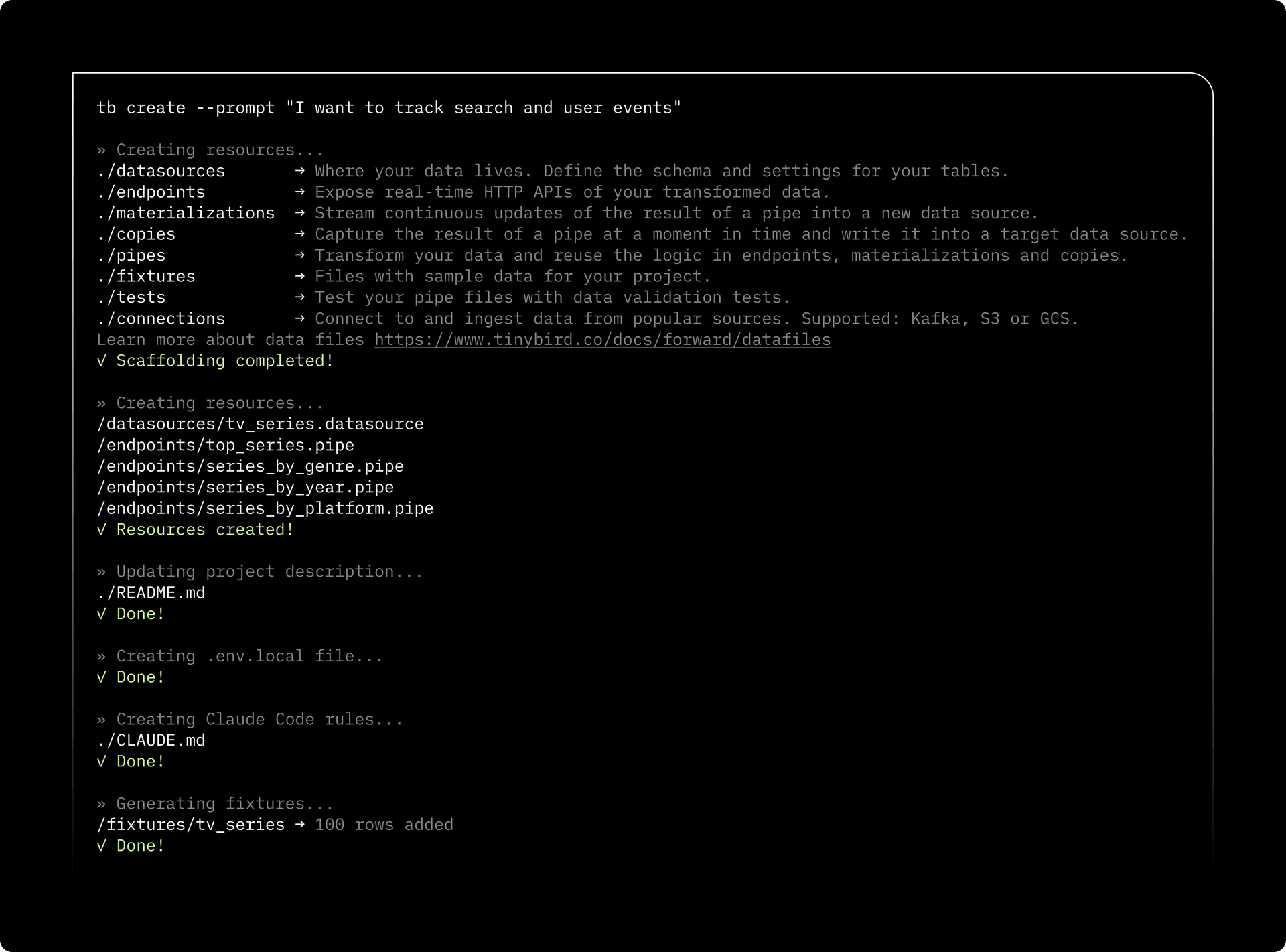 tb create --prompt output