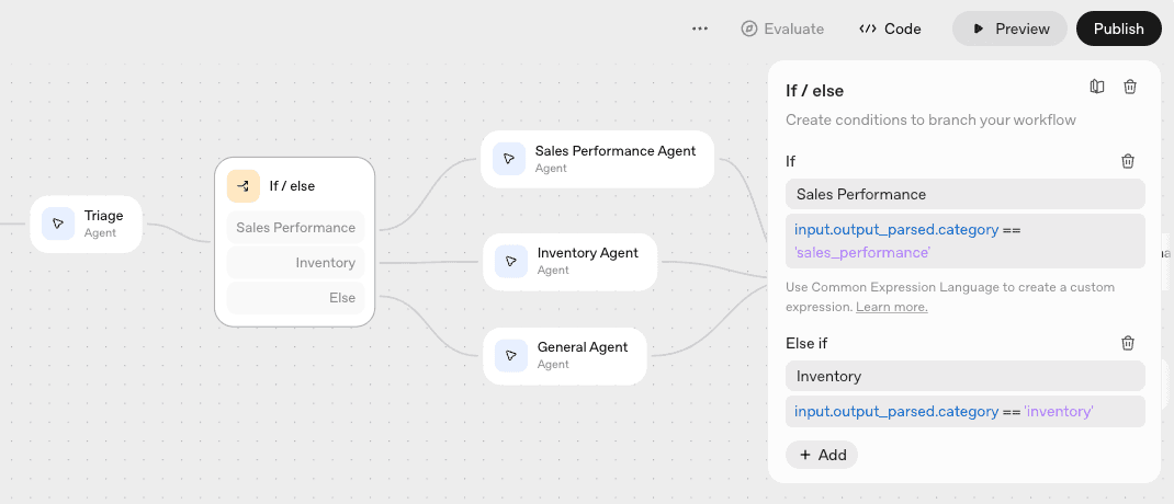 Conditional logic to route the user input to a specialized agent based on user input